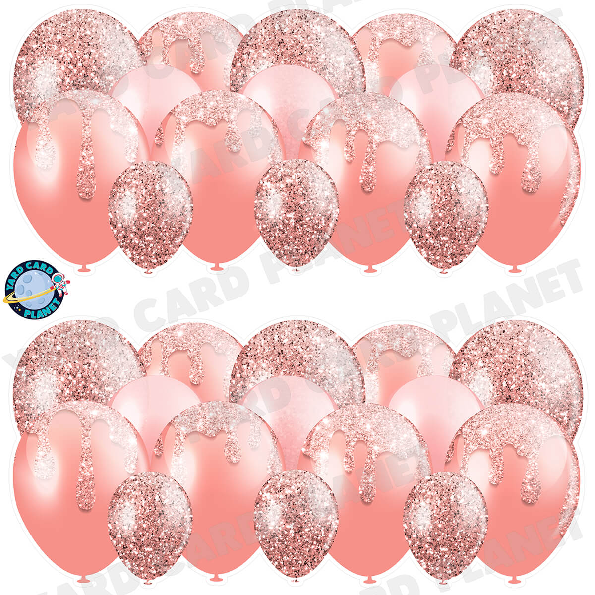 Rose Gold Glitter Balloon Panels Half Sheet Yard Card Set