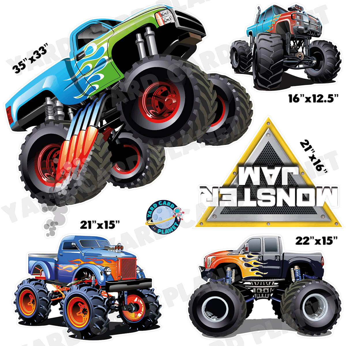 Monster Truck Half Sheet Yard Card Flair Set