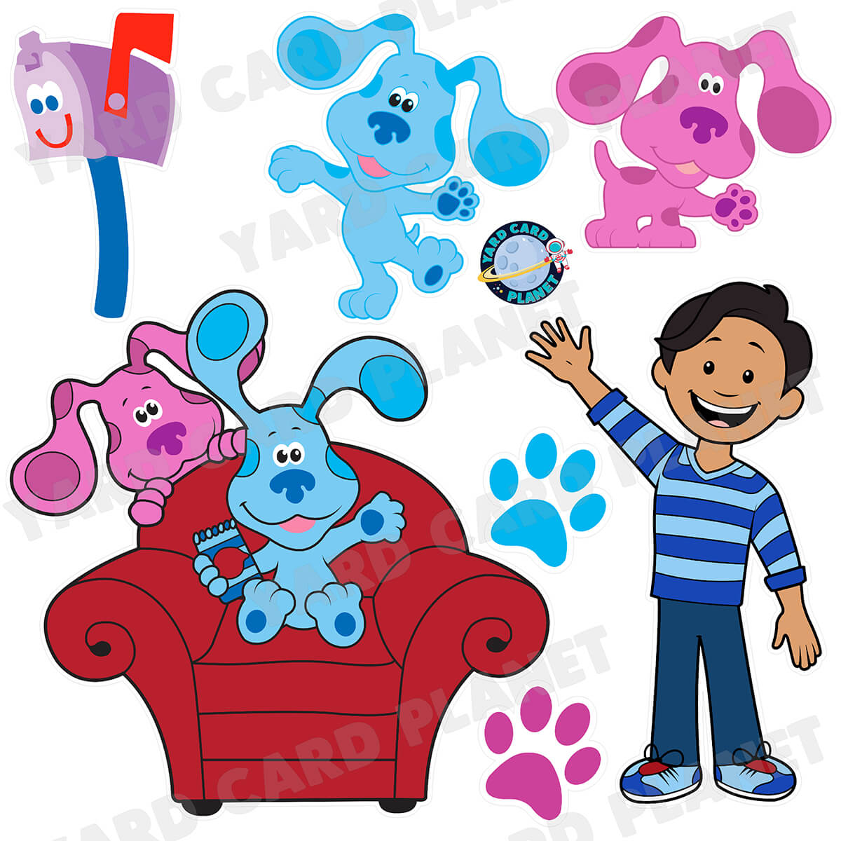 Blue Puppy and Friends Half Sheet Yard Card Flair Set