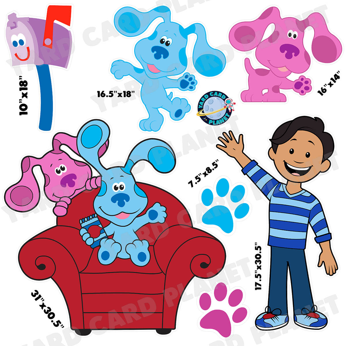 Blue Puppy and Friends Half Sheet Yard Card Flair Set