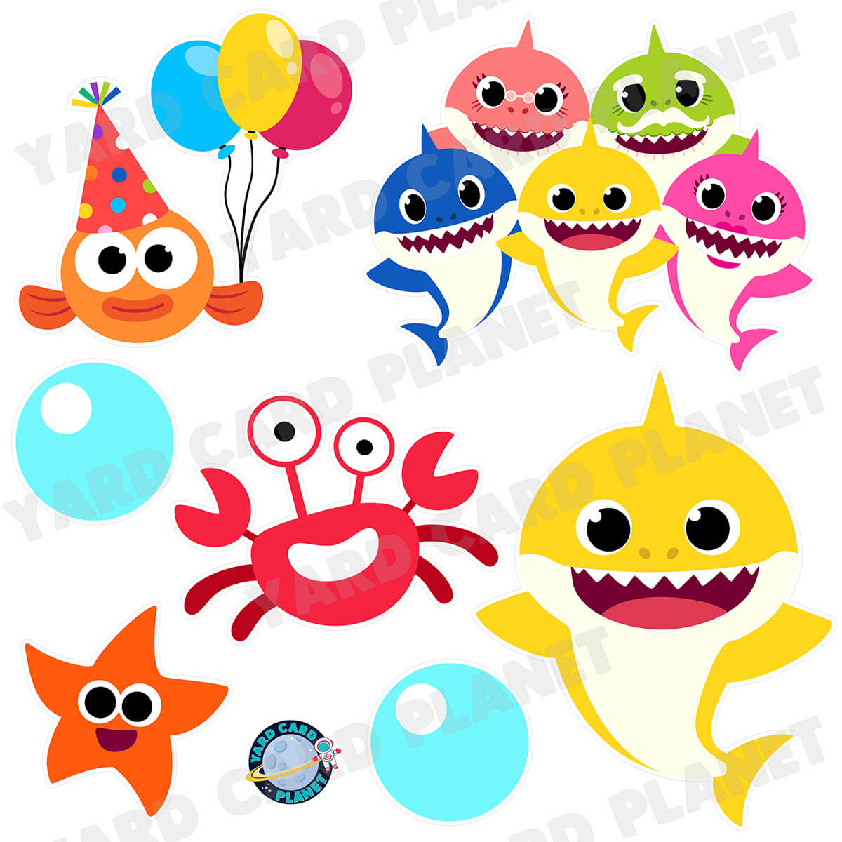 Colorful Shark Half Sheet Yard Card Flair Set