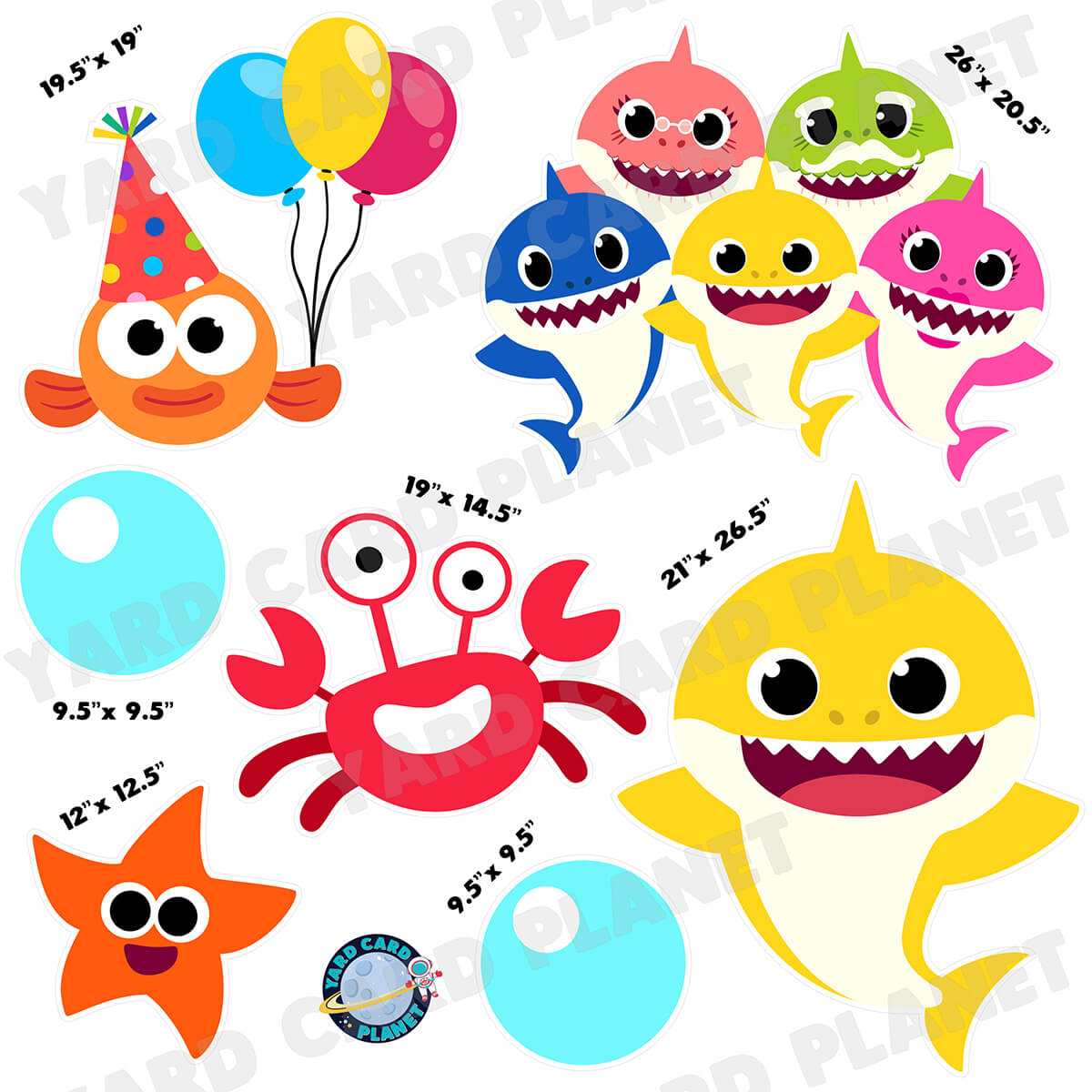 Colorful Shark Half Sheet Yard Card Flair Set