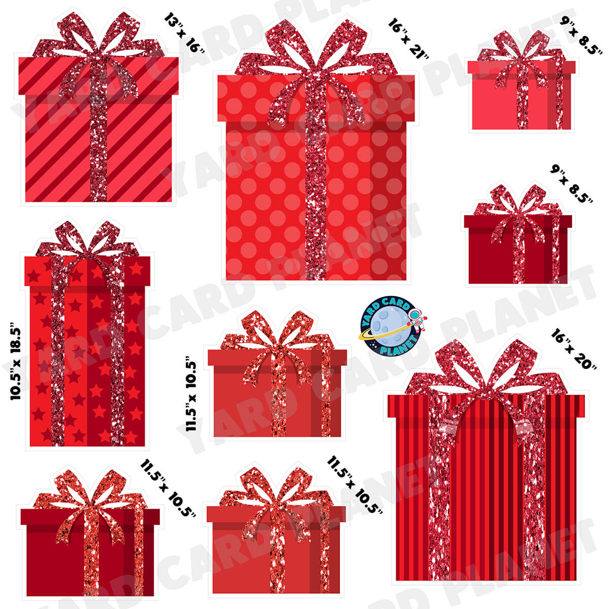 Red Glitter Gift Boxes Half Sheet Yard Card Flair Set