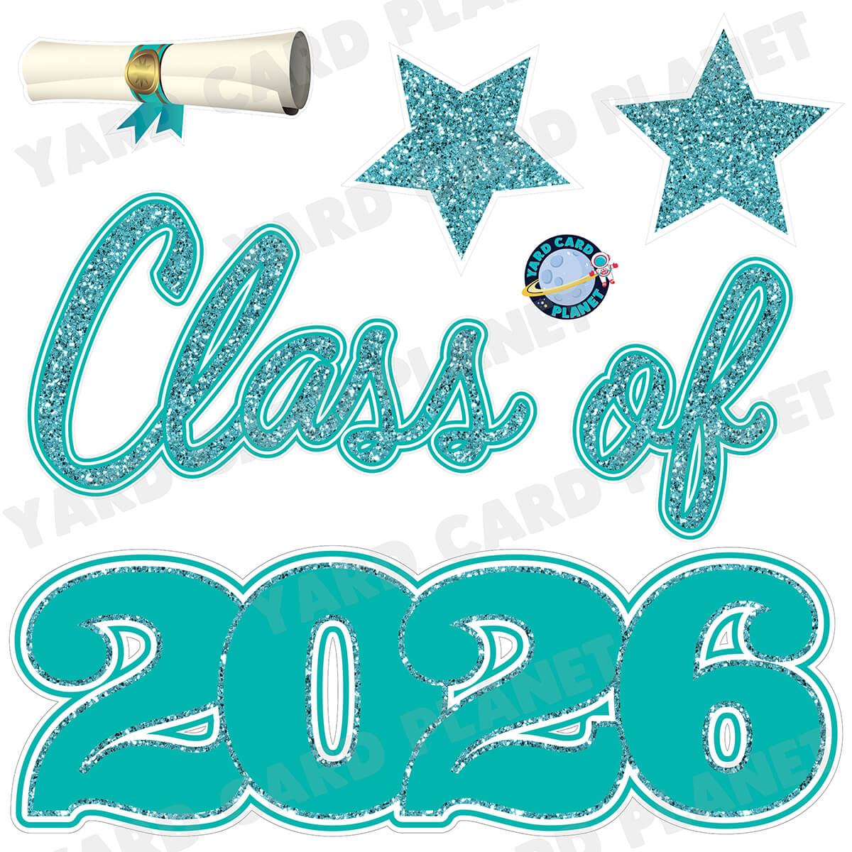 Teal Glitter Pattern Class of 2026 EZ Quick Set Half Sheet Yard Card Flair Set