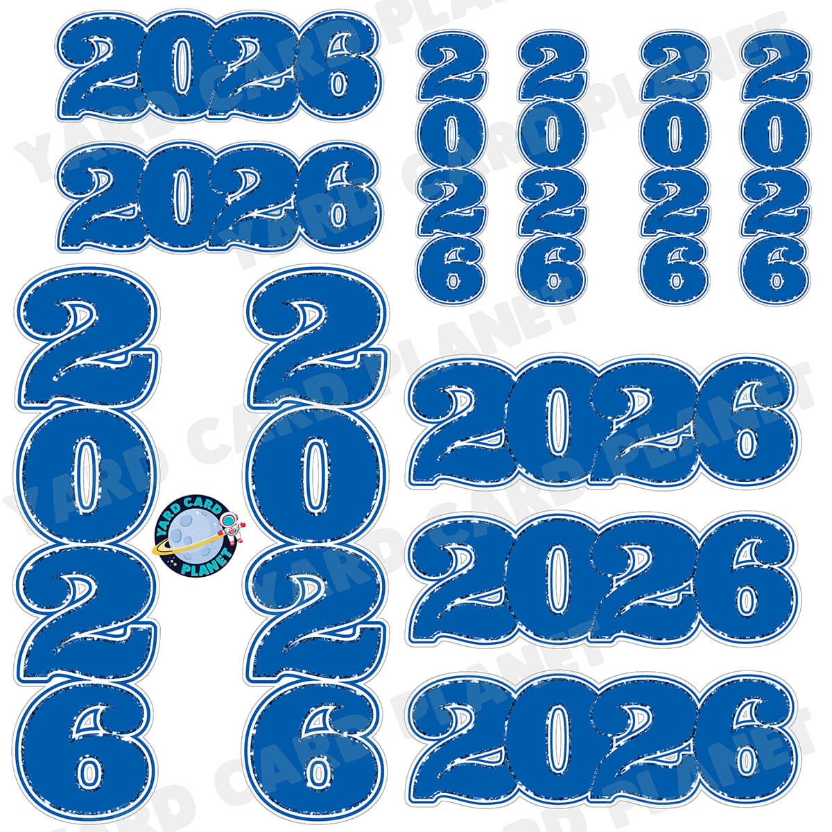 Blue Solid with Glitter Pattern Trim 2026 EZ Quick Signs and Towers Half Sheet Yard Card Set