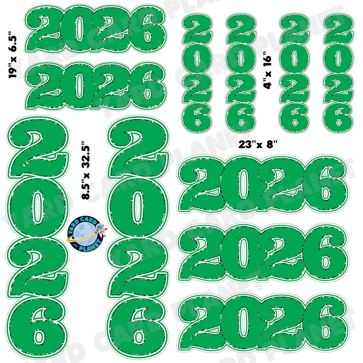 Green Solid with Glitter Pattern Trim 2026 EZ Quick Signs and Towers Half Sheet Yard Card Set