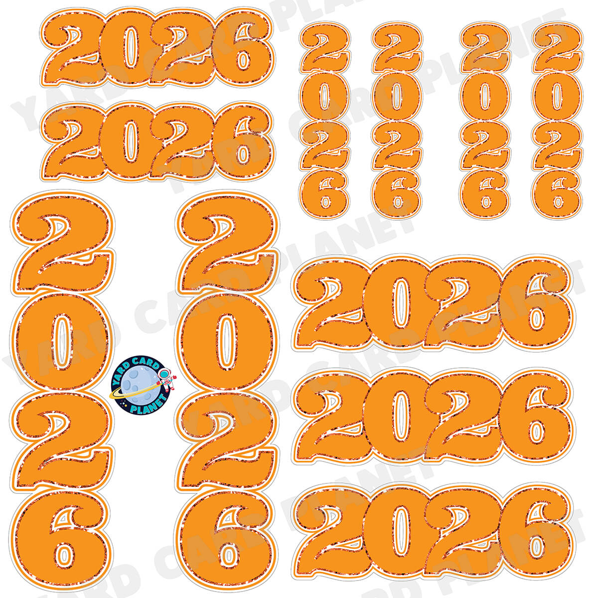 Orange Solid with Glitter Pattern Trim 2026 EZ Quick Signs and Towers Half Sheet Yard Card Set