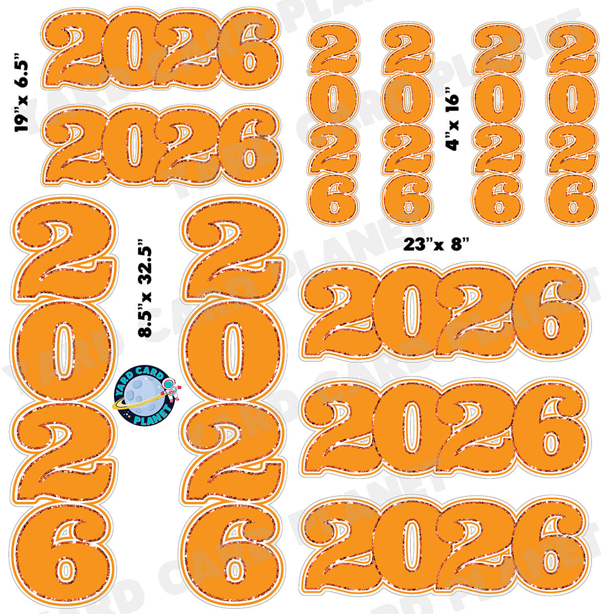 Orange Solid with Glitter Pattern Trim 2026 EZ Quick Signs and Towers Half Sheet Yard Card Set