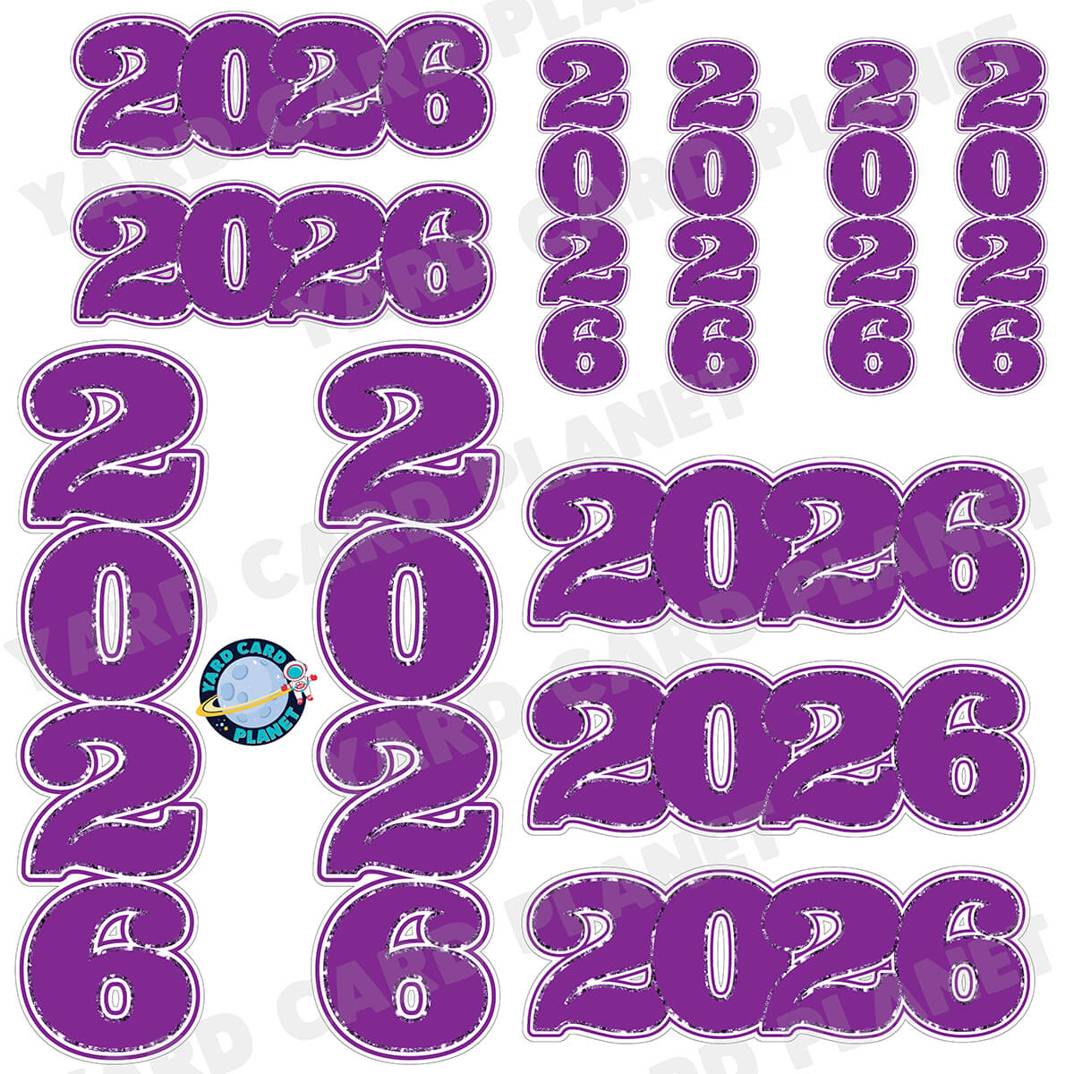 Purple Solid with Glitter Pattern Trim 2026 EZ Quick Signs and Towers Half Sheet Yard Card Set