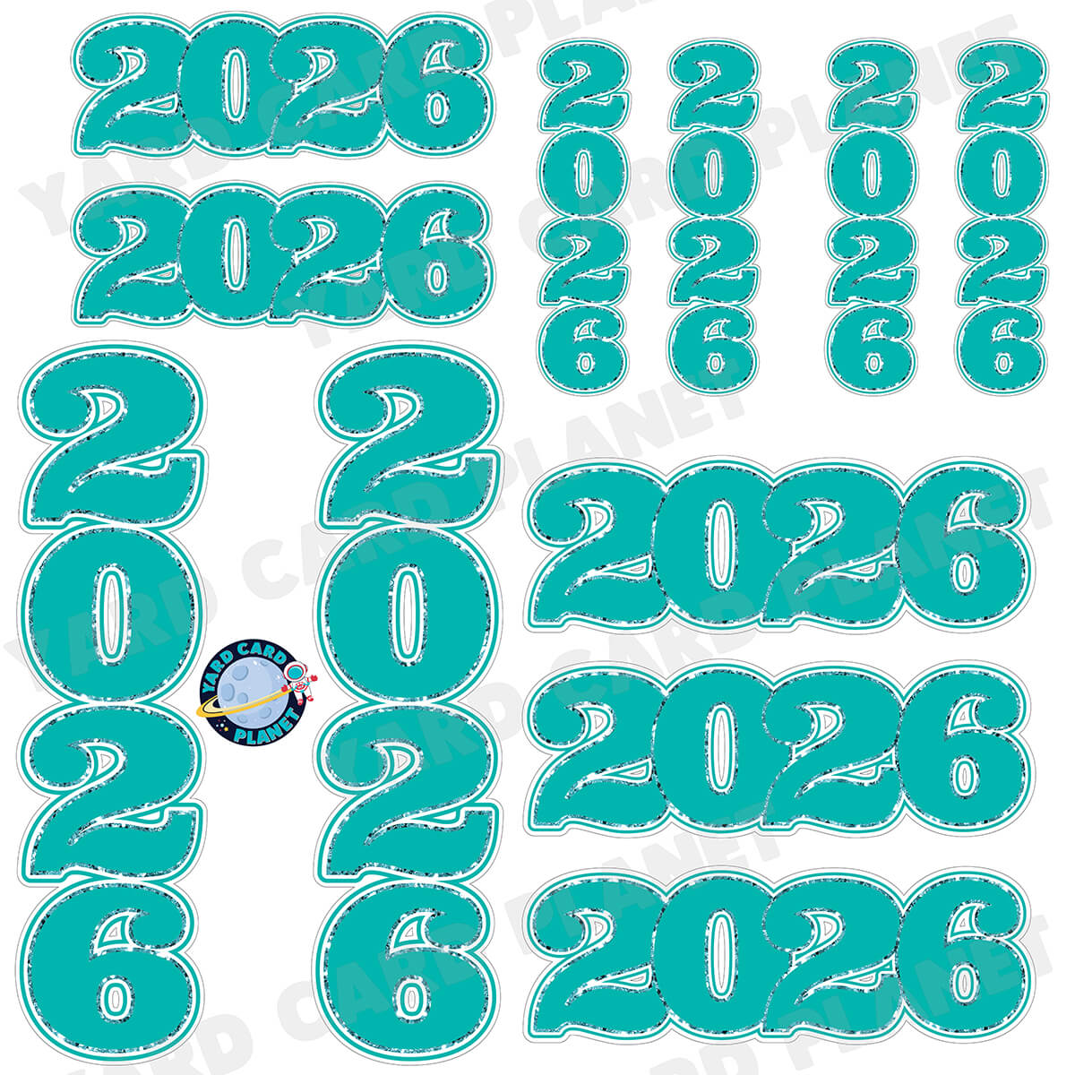 Teal Solid with Glitter Pattern Trim 2026 EZ Quick Signs and Towers Half Sheet Yard Card Set