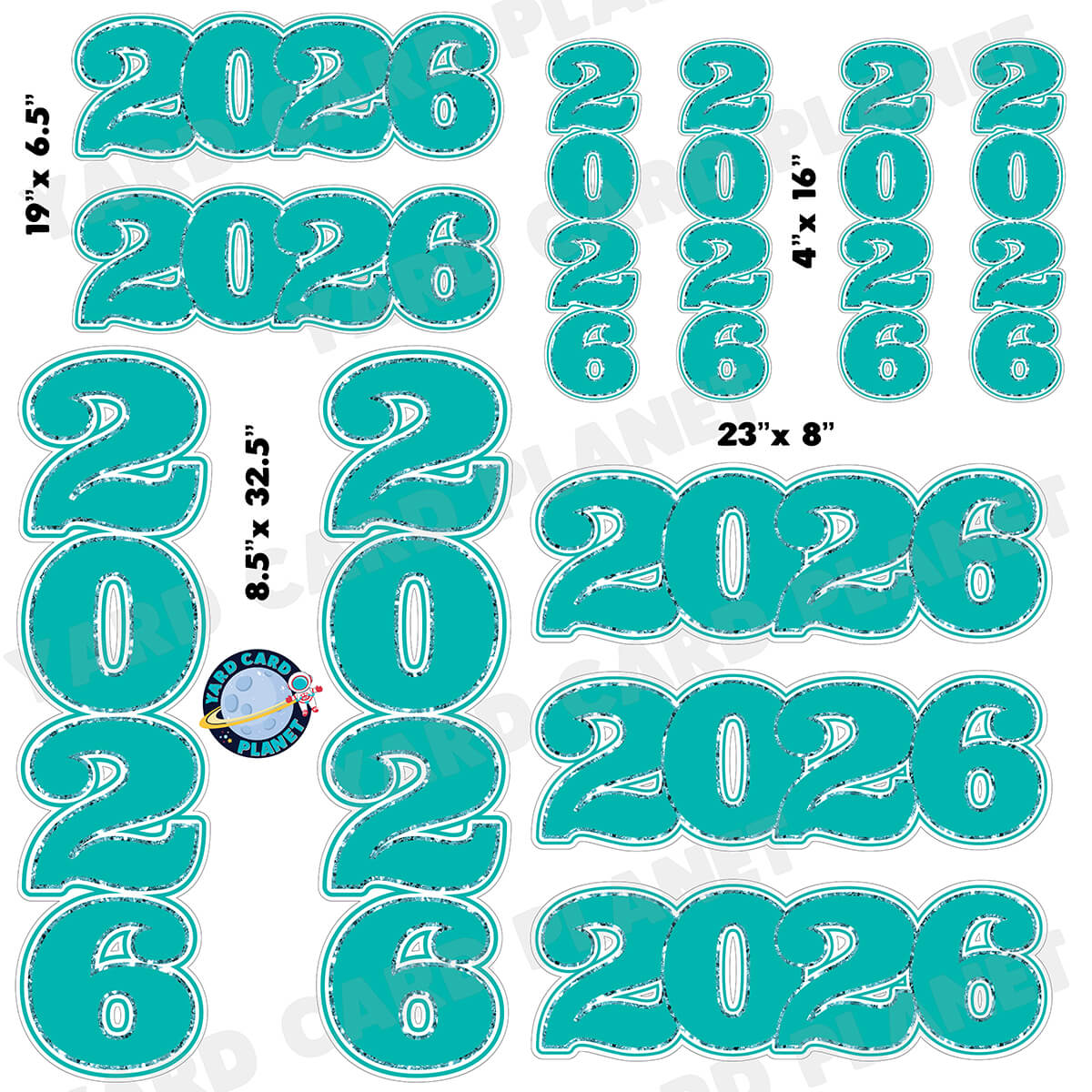 Teal Solid with Glitter Pattern Trim 2026 EZ Quick Signs and Towers Half Sheet Yard Card Set