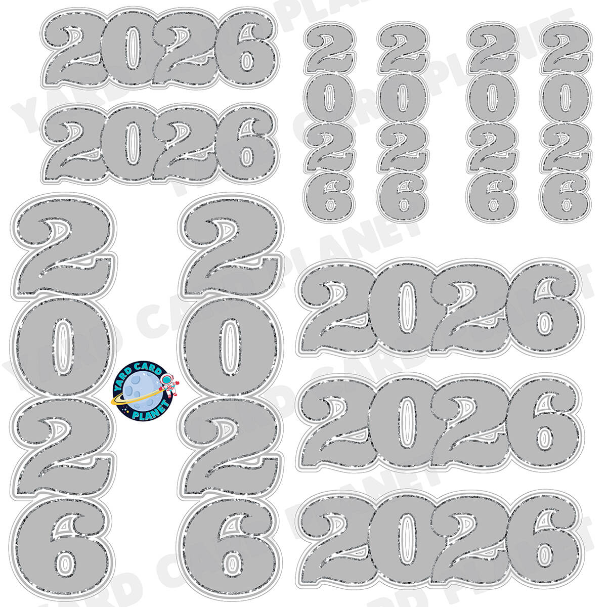 Silver Solid with Glitter Pattern Trim 2026 EZ Quick Signs and Towers Half Sheet Yard Card Set