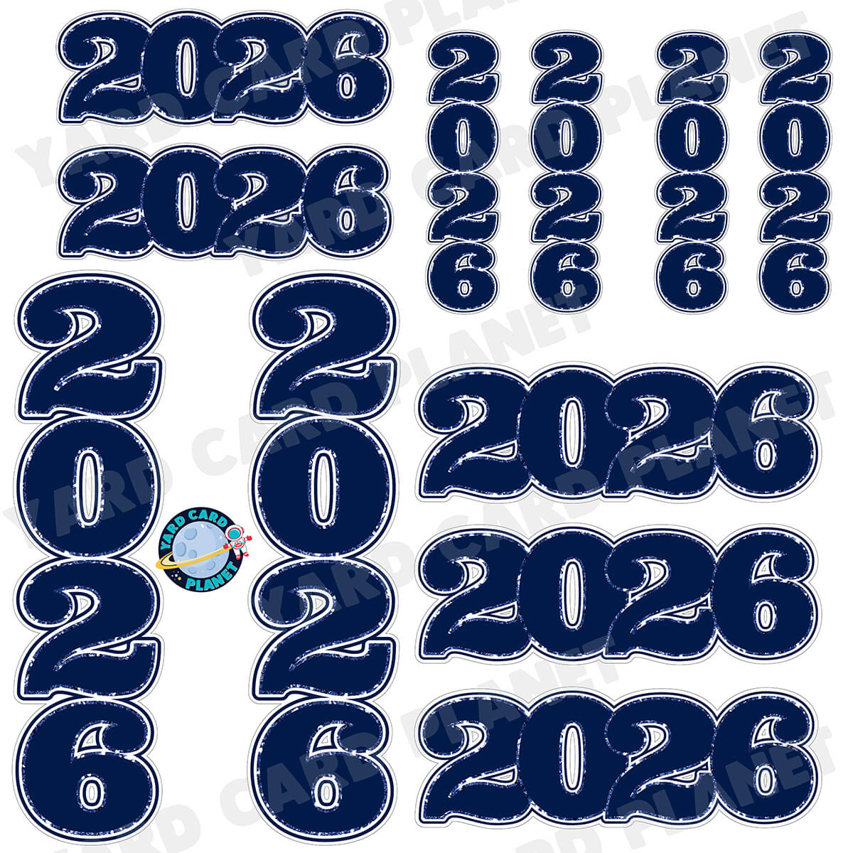 Navy Blue Solid with Glitter Pattern Trim 2026 EZ Quick Signs and Towers Half Sheet Yard Card Set