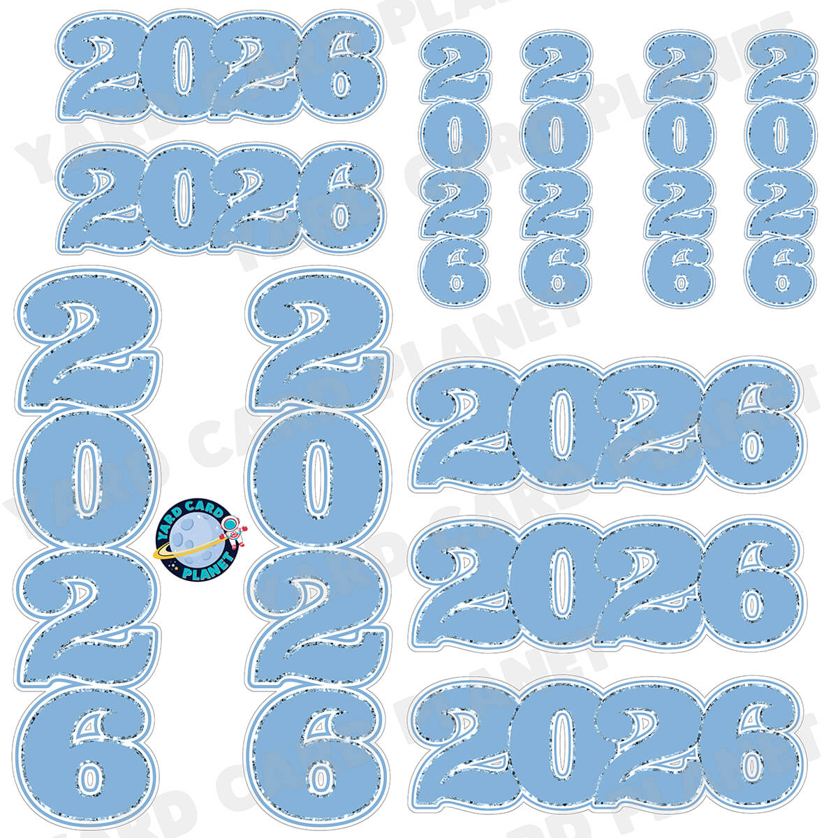 Baby Blue Solid with Glitter Pattern Trim 2026 EZ Quick Signs and Towers Half Sheet Yard Card Set