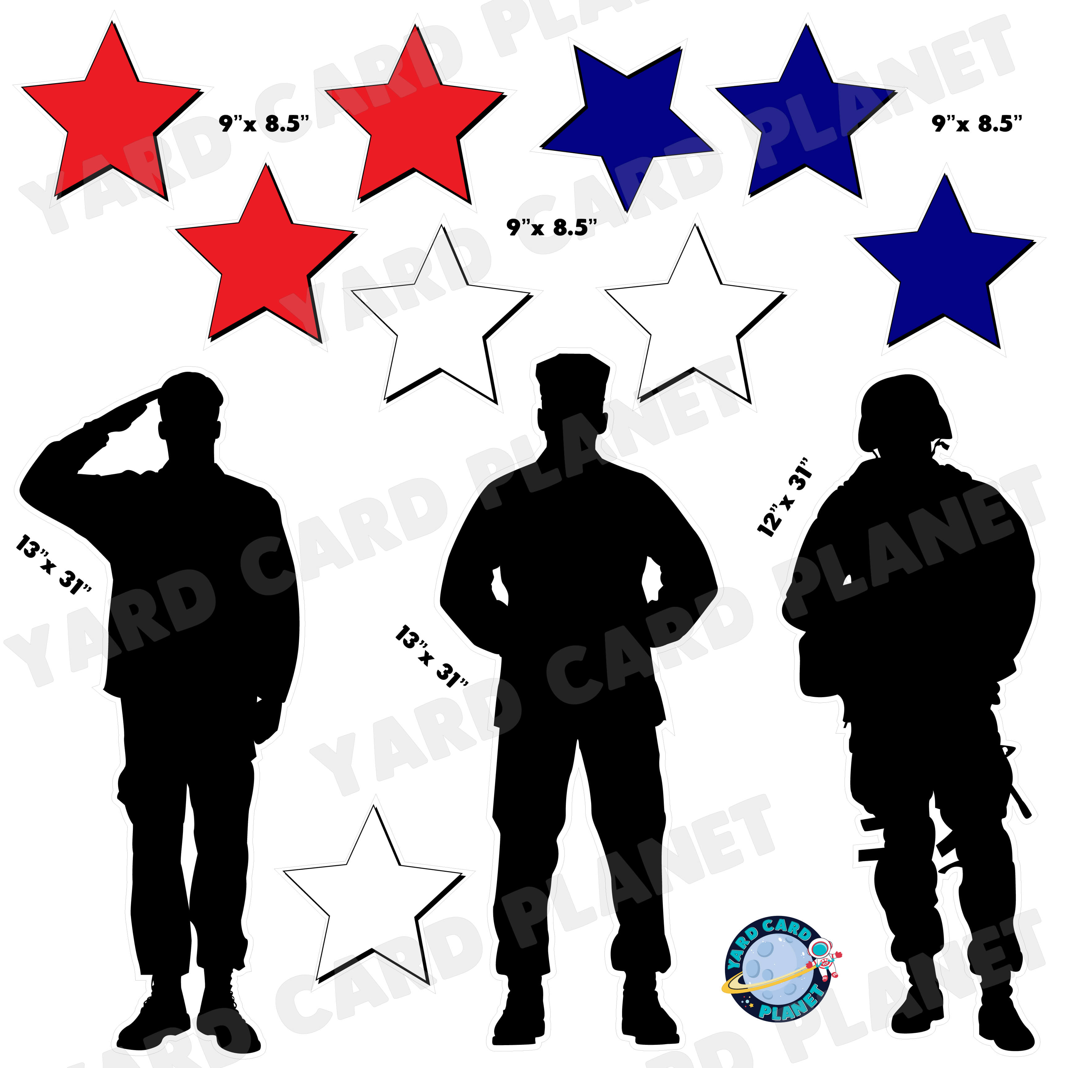 Silhouette Soldiers and Stars Half Sheet Yard Card Flair Set