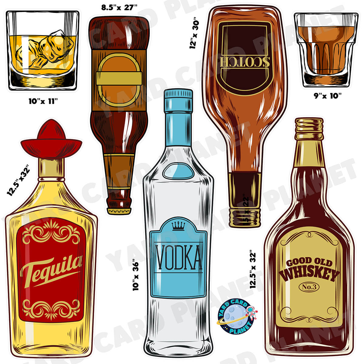 Pass The Booze Hard Liquor Half Sheet Yard Card Flair Set