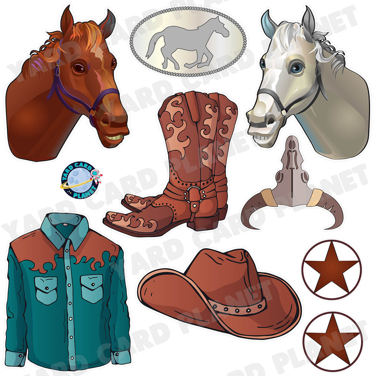 Wild West Western Cowboy Half Sheet Yard Card Flair Set