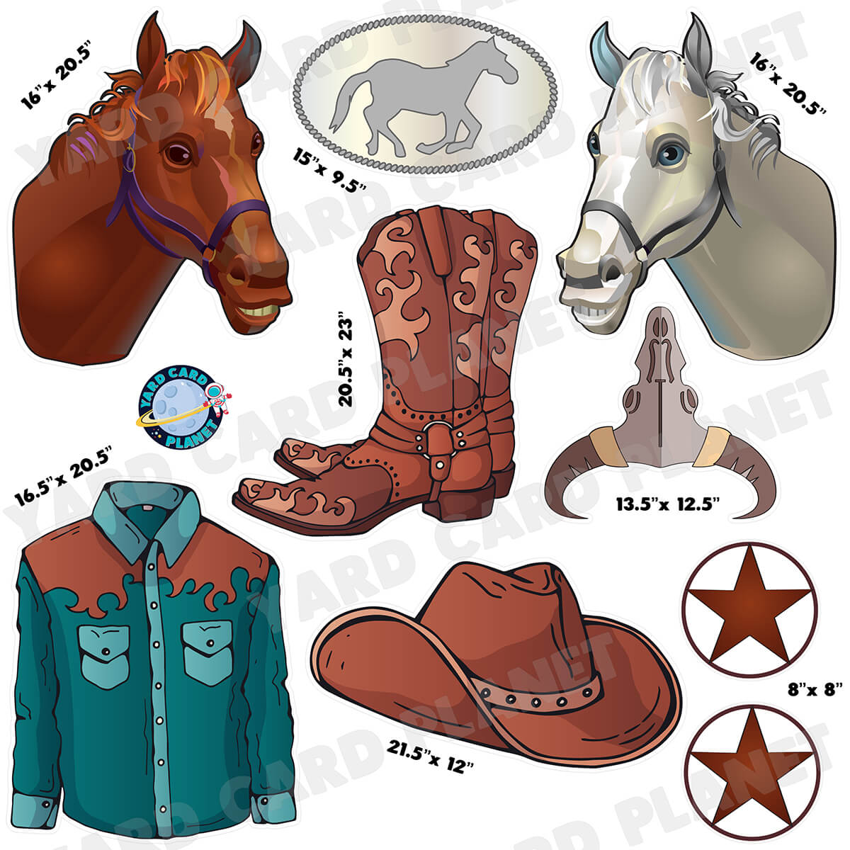 Wild West Western Cowboy Half Sheet Yard Card Flair Set
