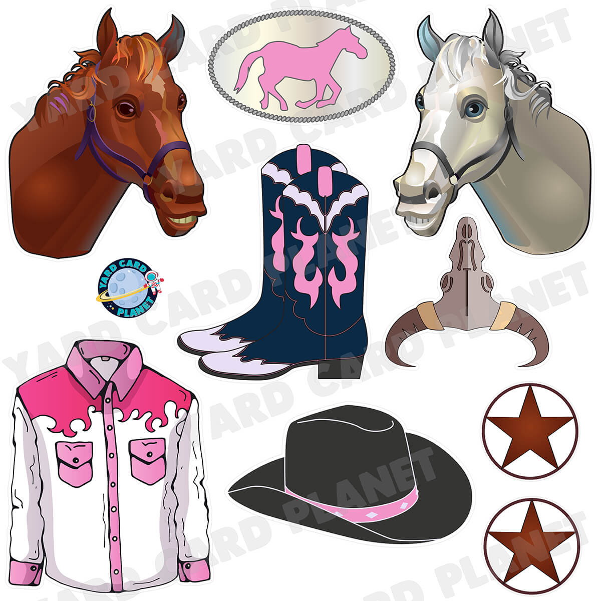 Wild West Western Cowgirl Half Sheet Yard Card Flair Set
