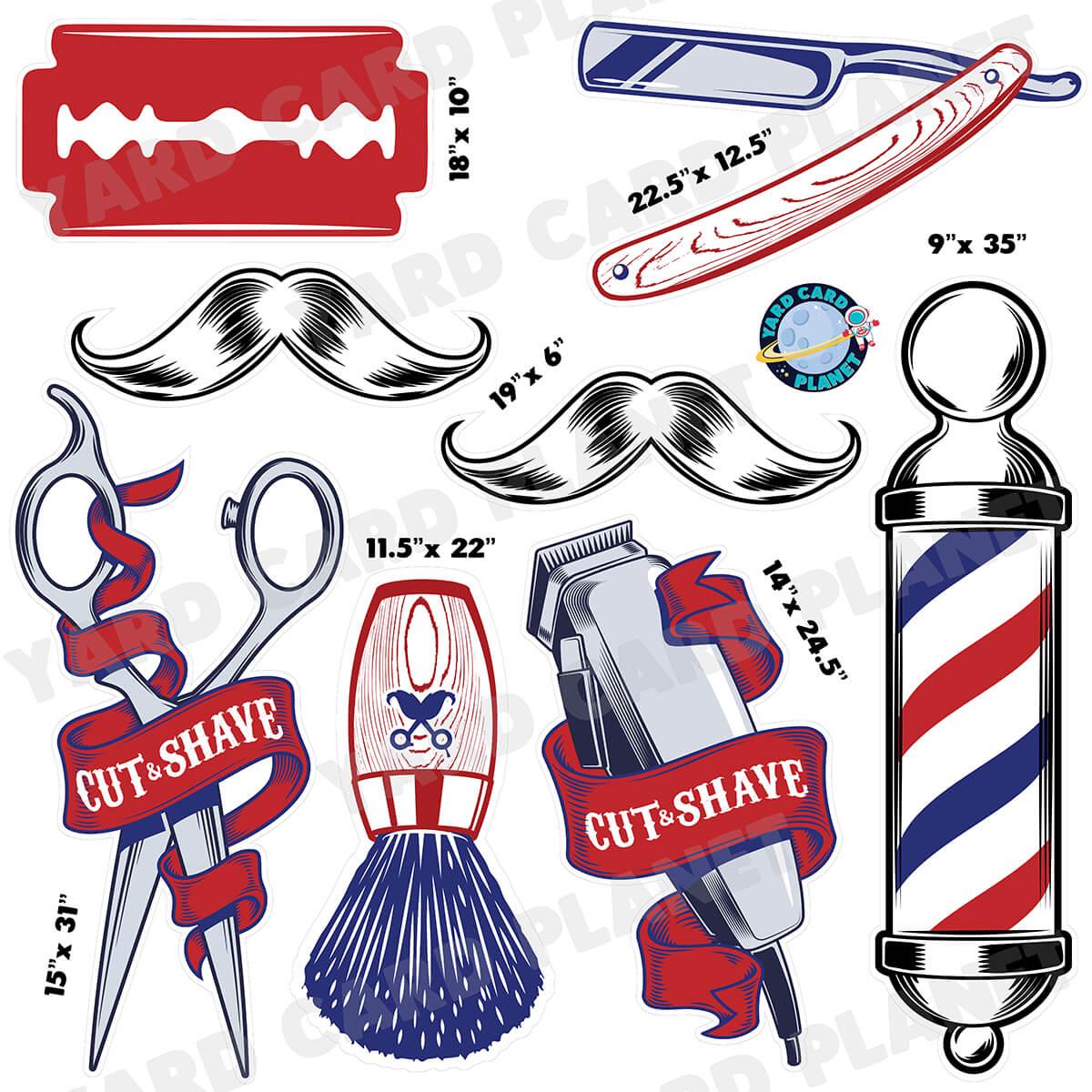 Barbershop Half Sheet Yard Card Flair Set
