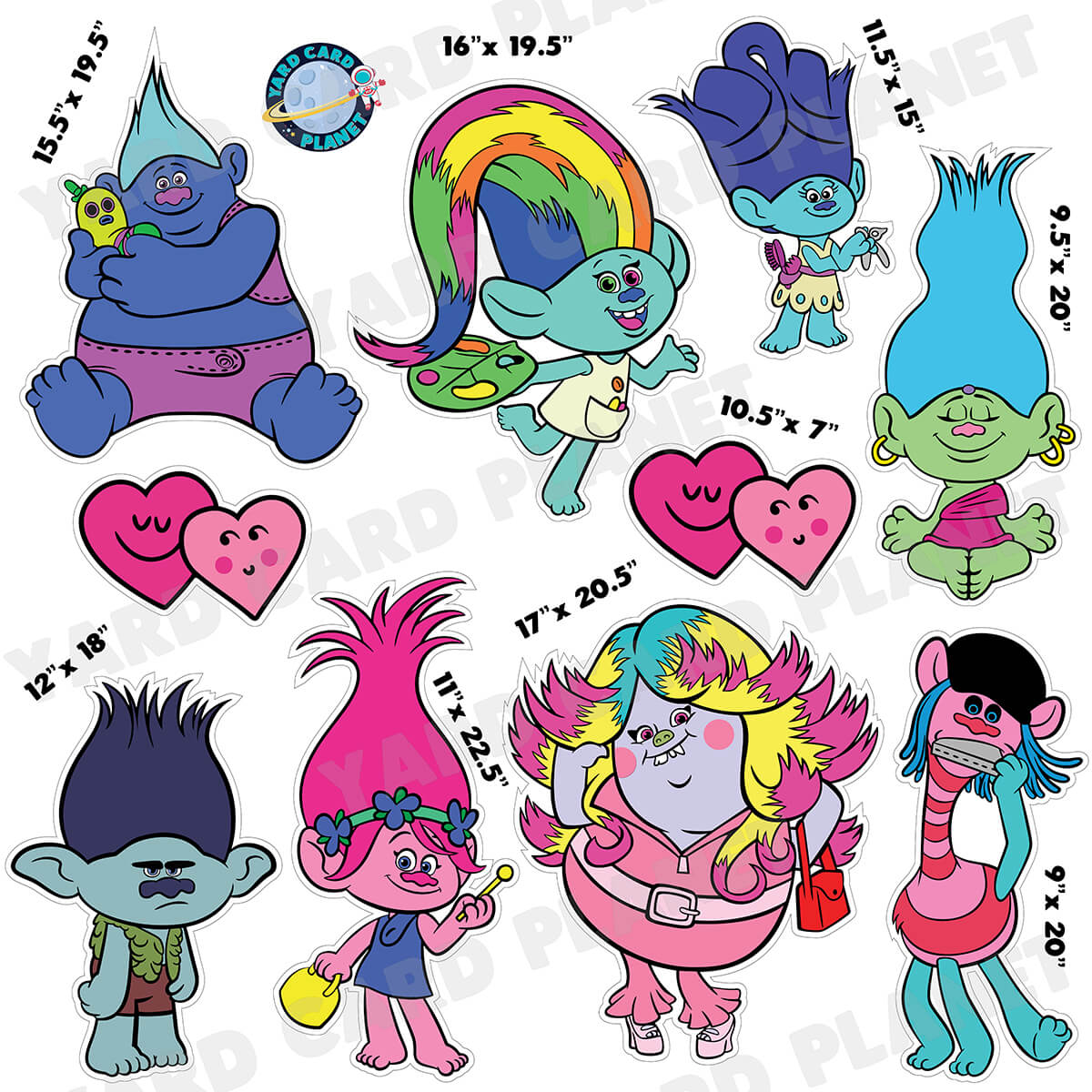 Trolls Inspired Half Sheet Yard Card Flair Set