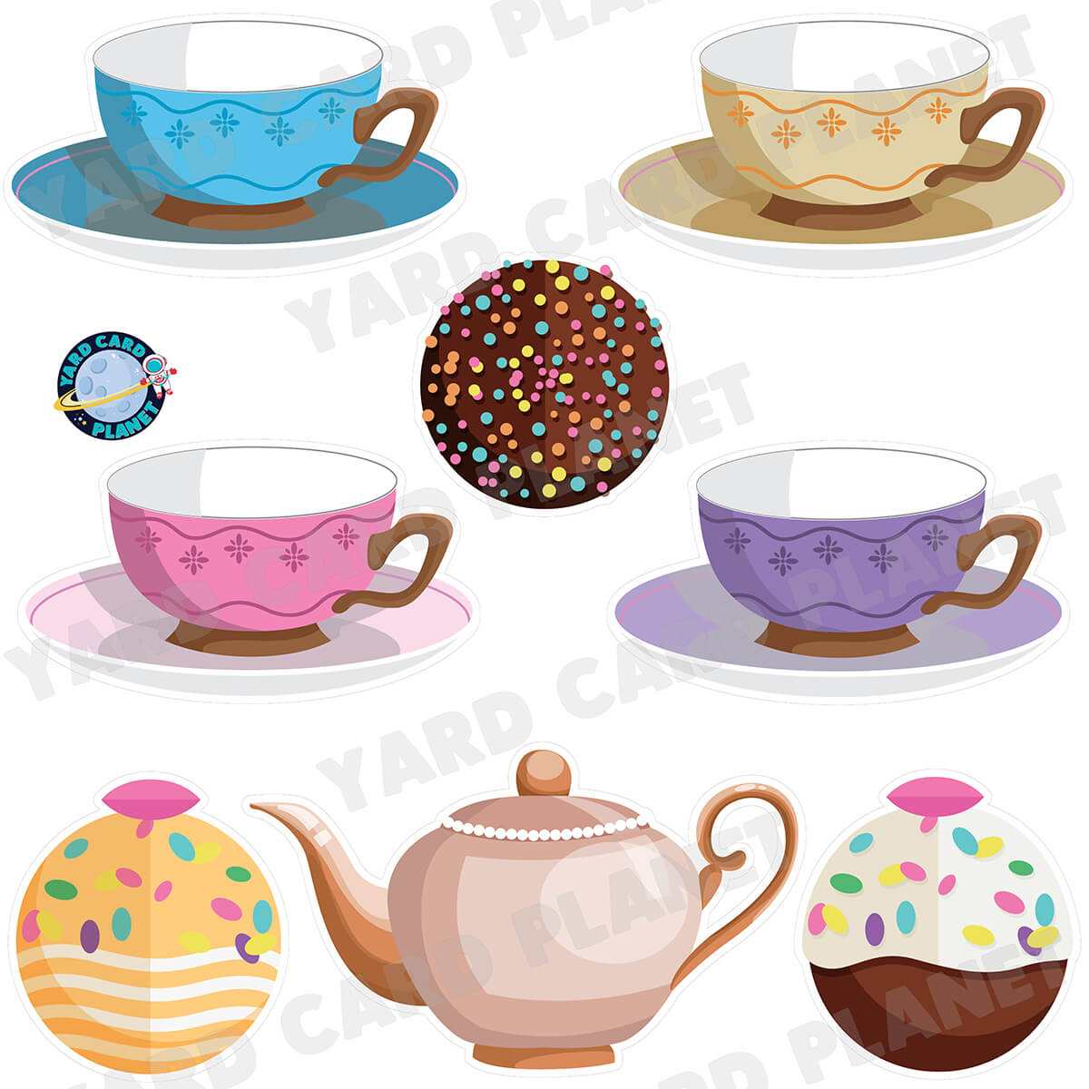 Tea Party Half Sheet Yard Card Flair Set