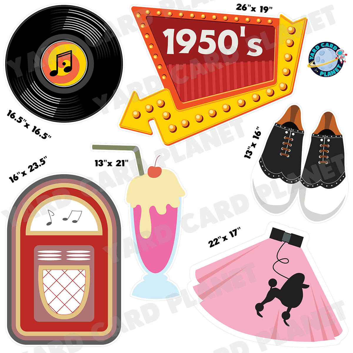 1950s Half Sheet Yard Card Flair Set