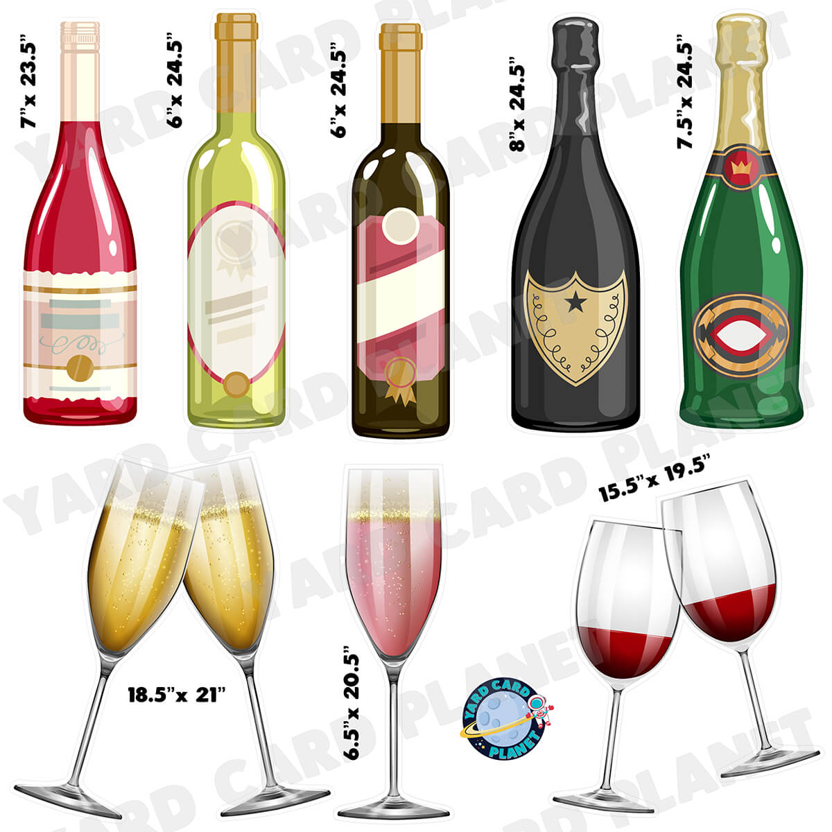 Cheers Everyone Wine and Champaign Half Sheet Yard Card Flair Set