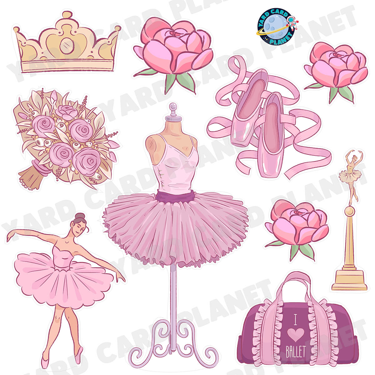 Beautiful Ballerina Ballet Half Sheet Yard Card Flair Set