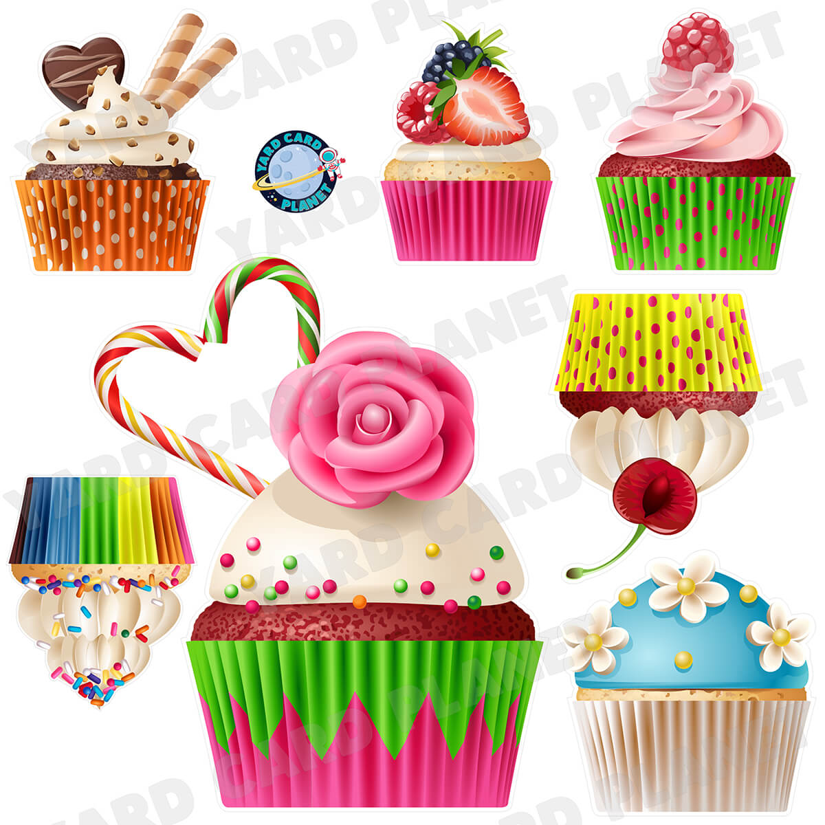 Delicious Cupcakes Half Sheet Yard Card Flair Set