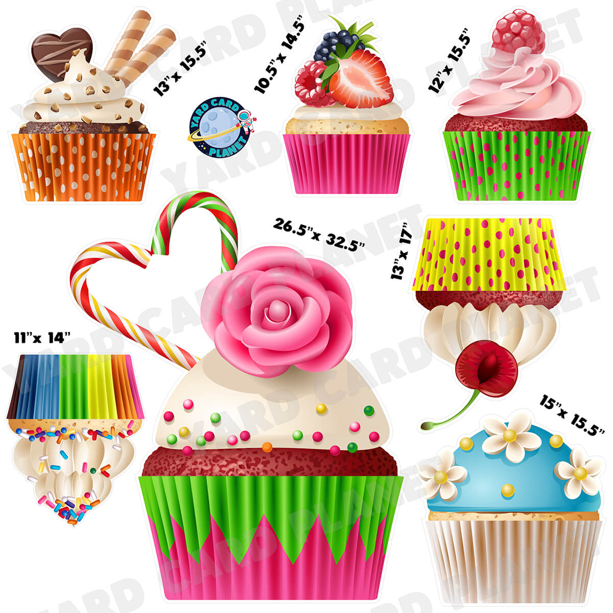Delicious Cupcakes Half Sheet Yard Card Flair Set