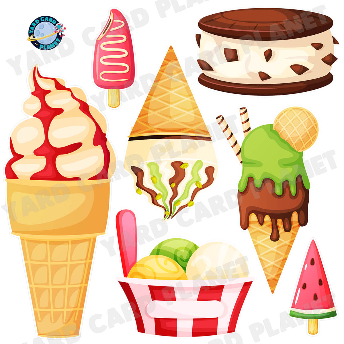 Ice Cream Treats Half Sheet Yard Card Flair Set