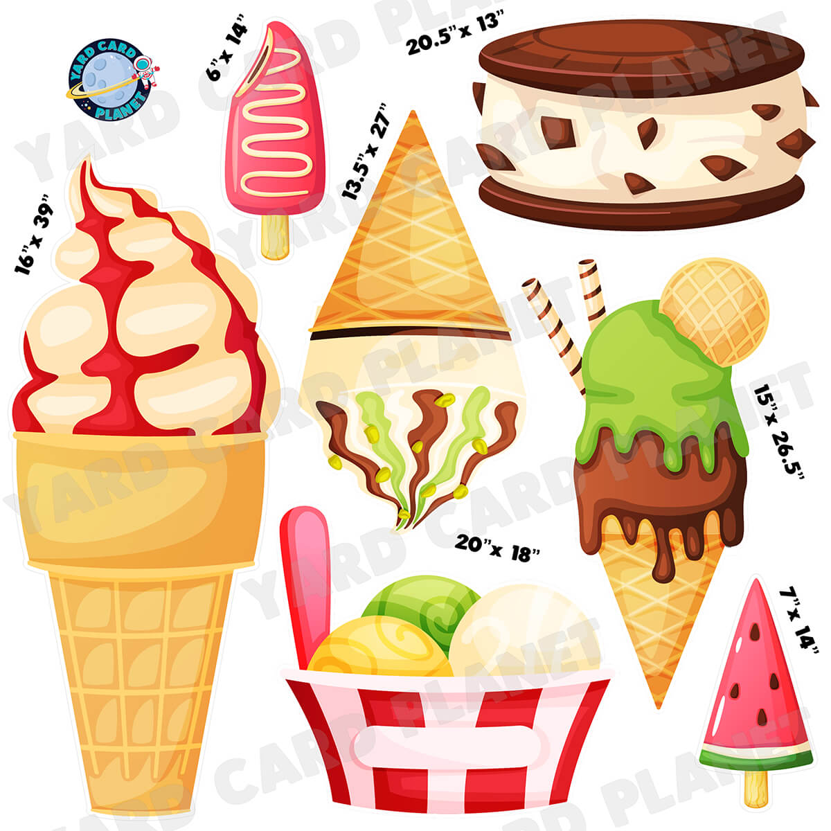 Ice Cream Treats Half Sheet Yard Card Flair Set