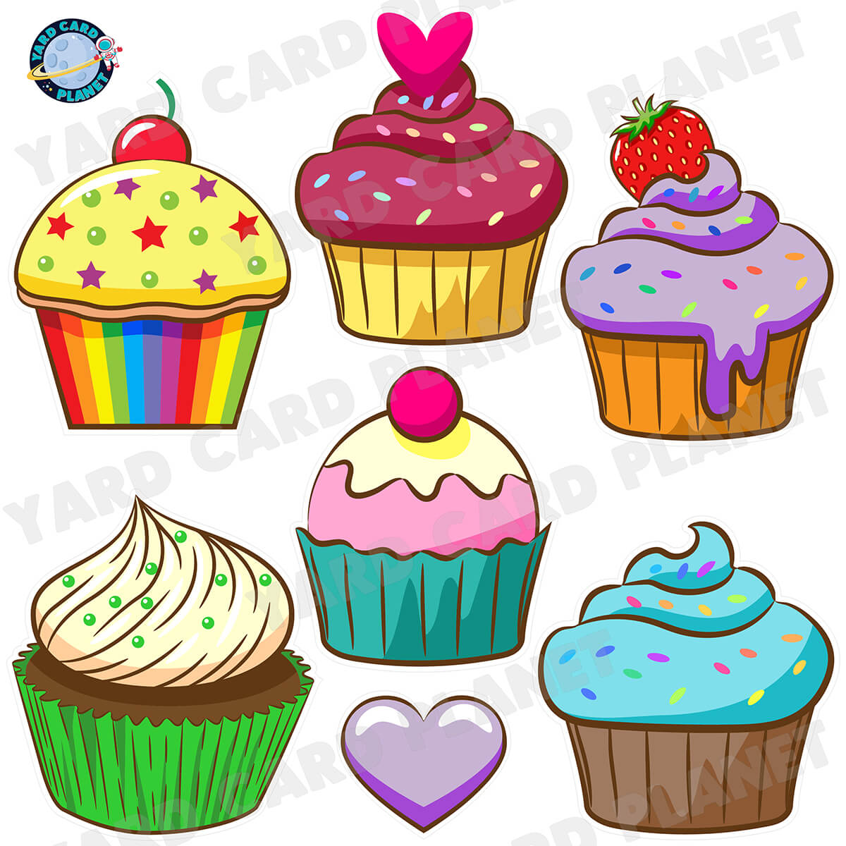 Festive Cupcakes Half Sheet Yard Card Flair Set