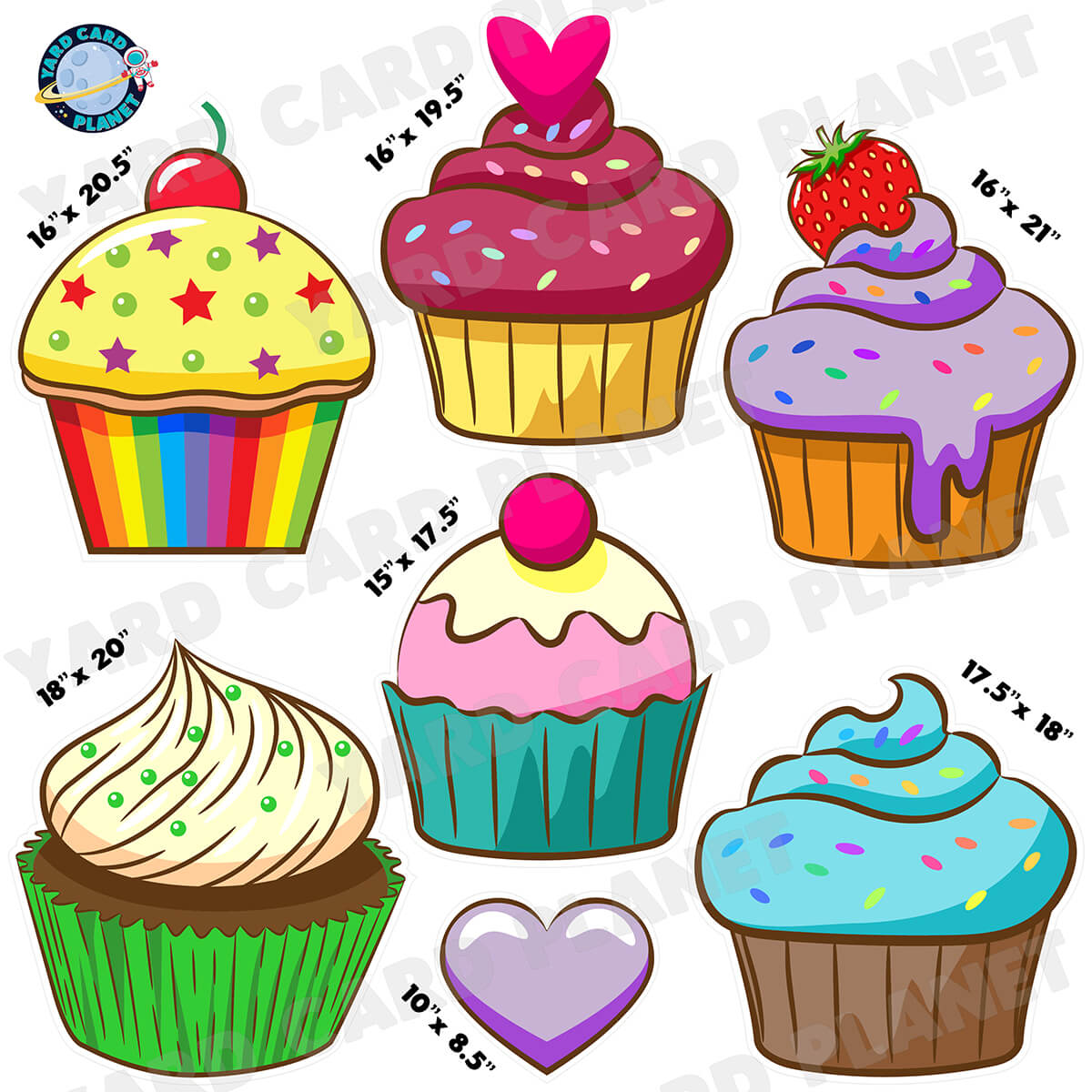 Festive Cupcakes Half Sheet Yard Card Flair Set
