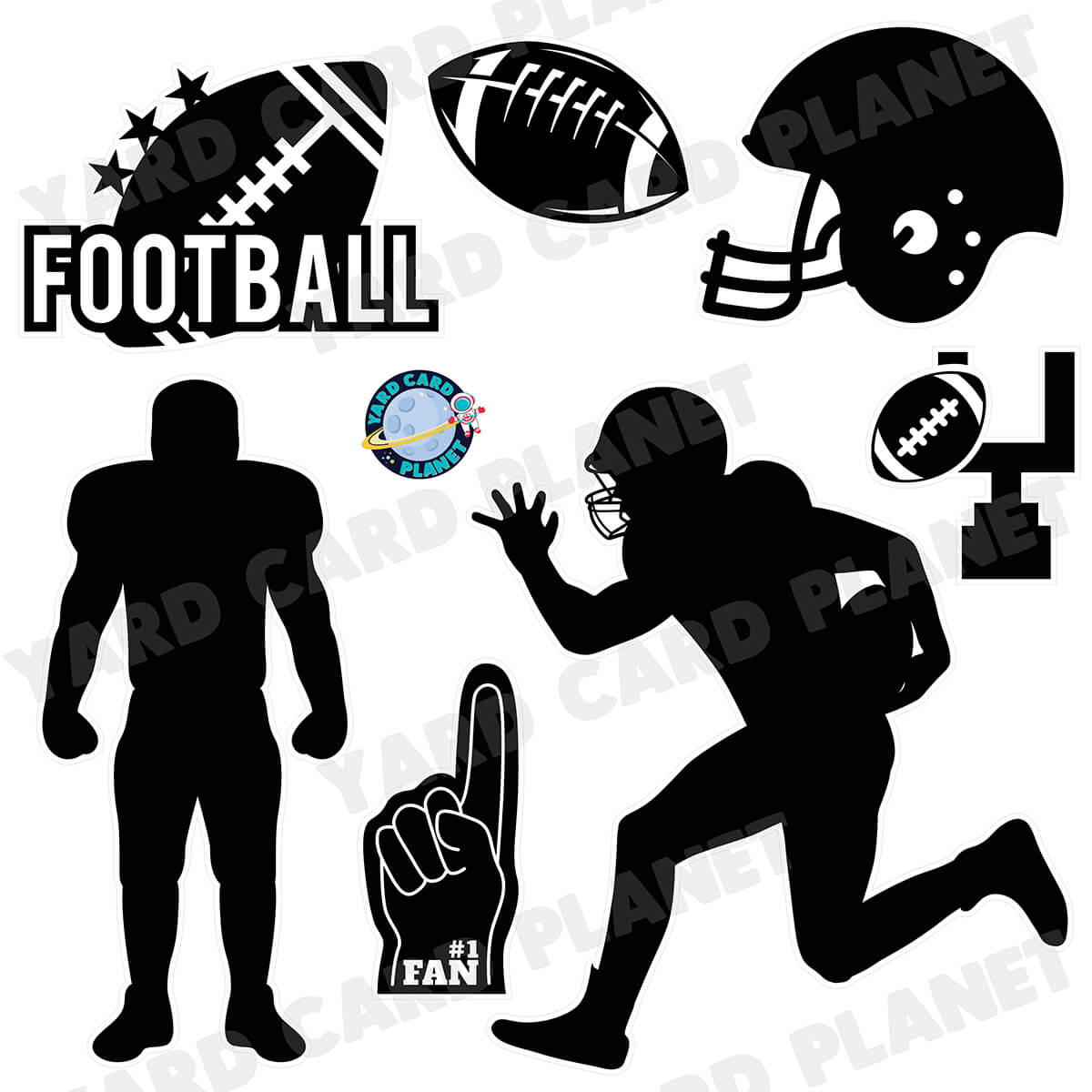 Football Silhouette Half Sheet Yard Card Flair Set