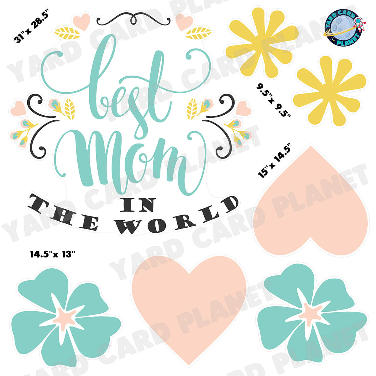 Pastel Best Mom In The World Half Sheet Yard Card Flair Set