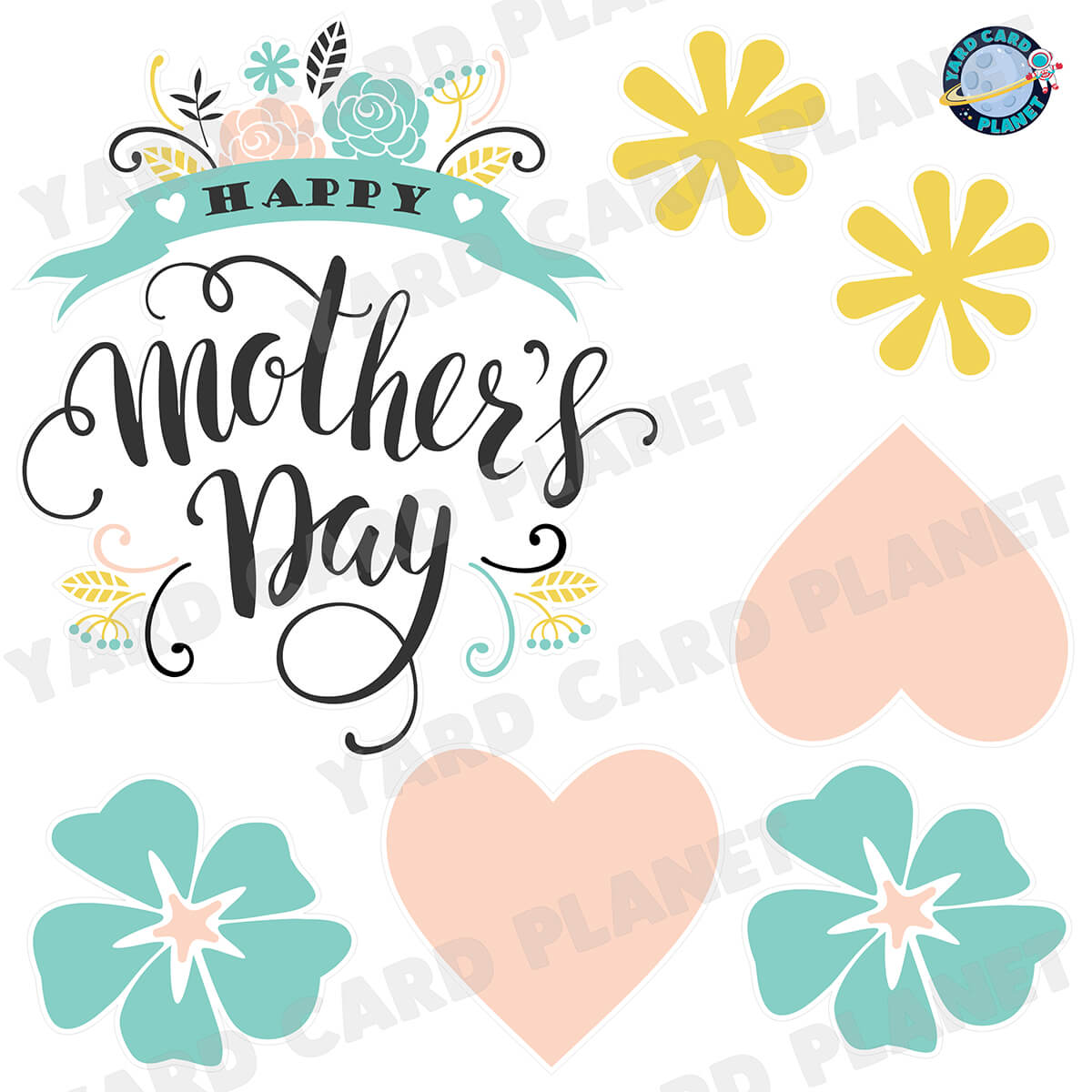 Pastel Happy Mother's Day Half Sheet Yard Card Flair Set