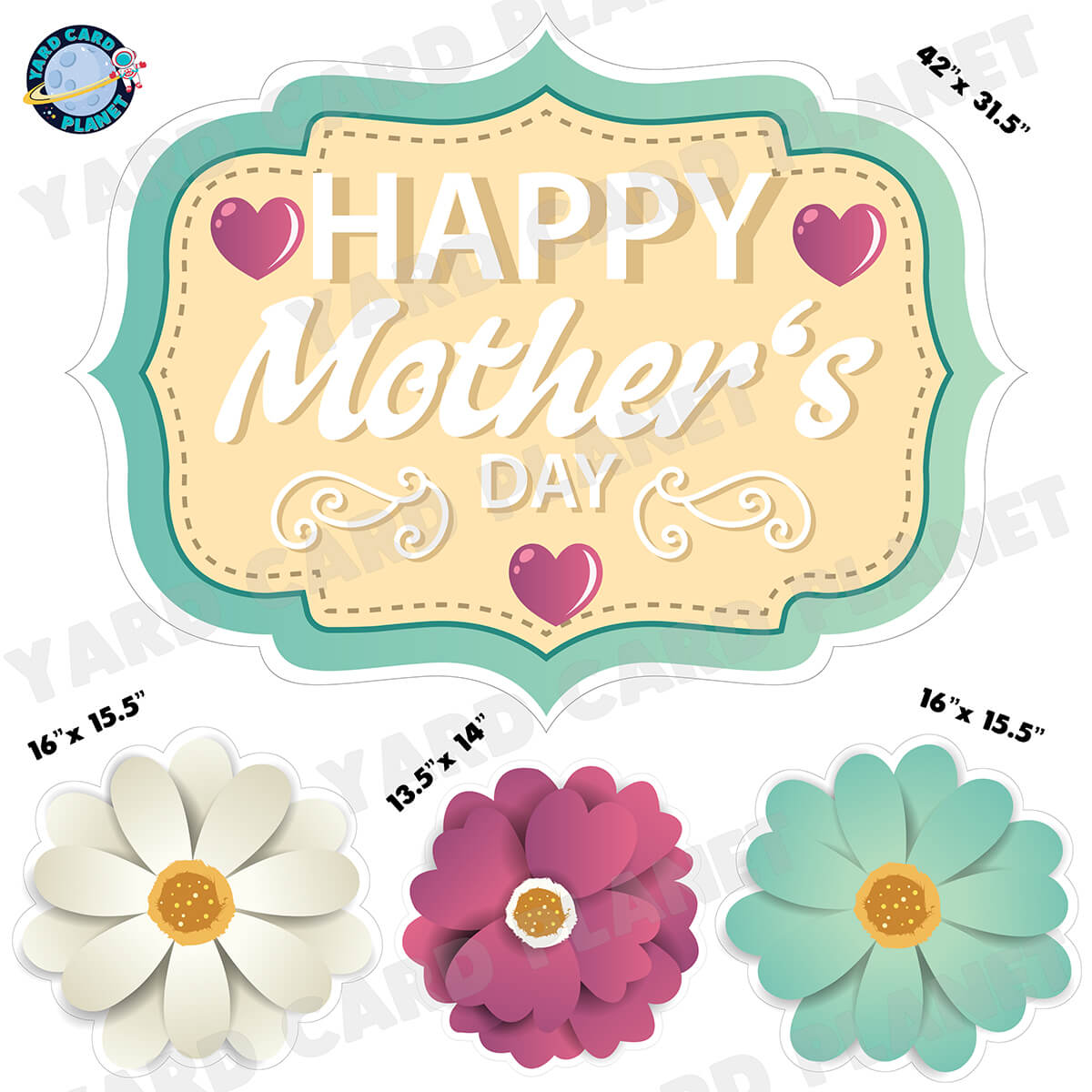 Happy Mother's Day EZ Quick Sign with Flowers Half Sheet Yard Card Flair Set