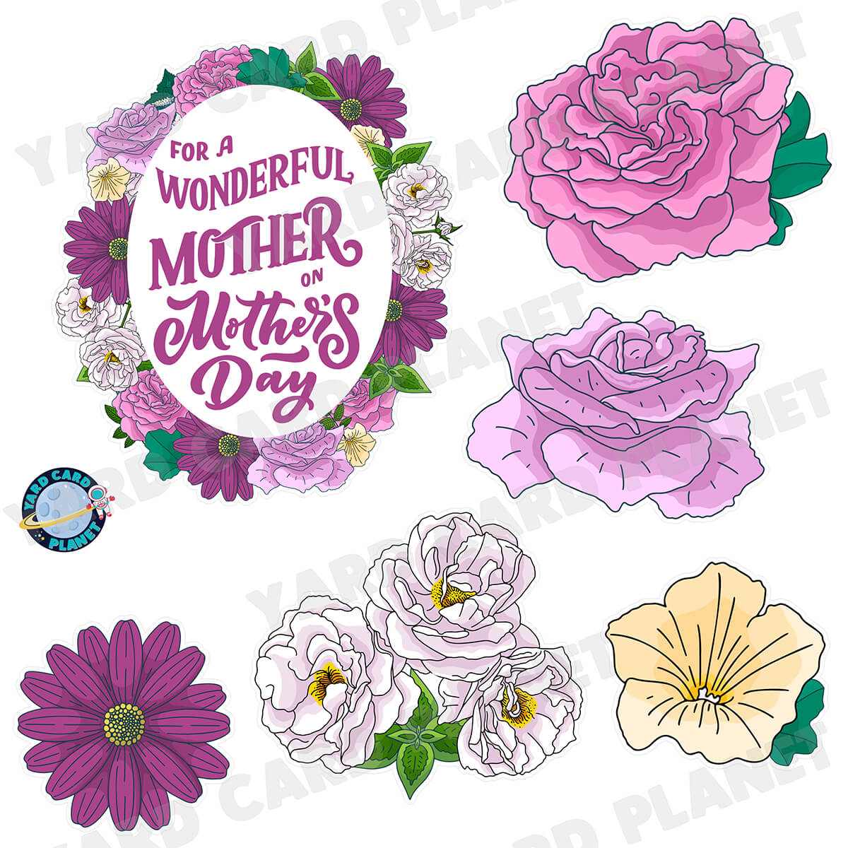 Wonderful Mother's Day Floral Sign Half Sheet Yard Card Flair Set