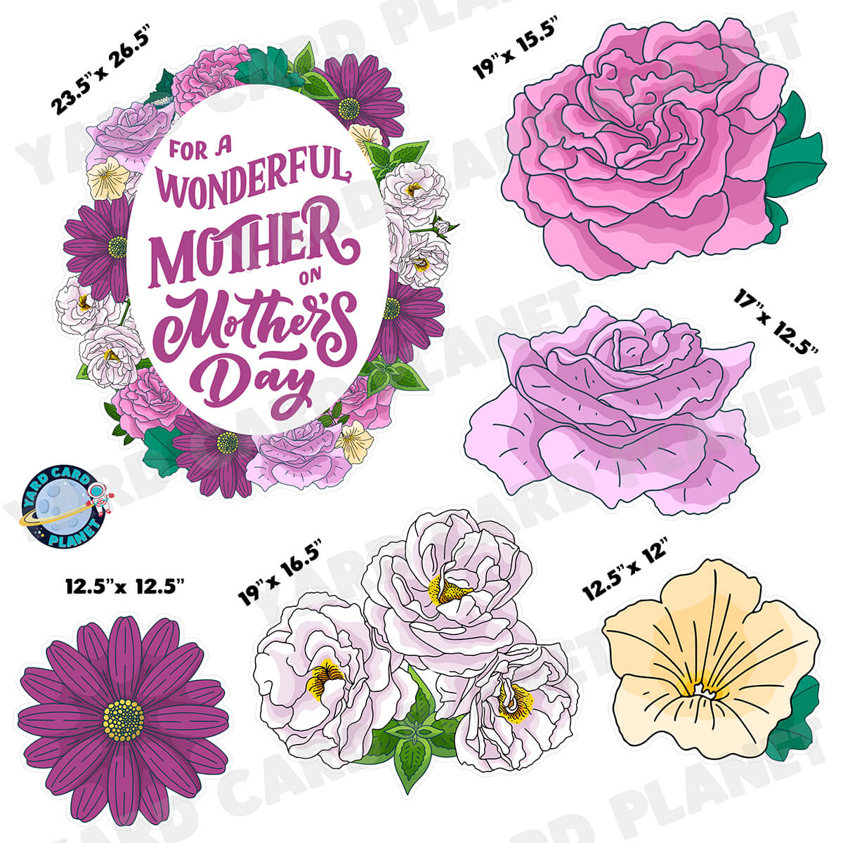 Wonderful Mother's Day Floral Sign Half Sheet Yard Card Flair Set