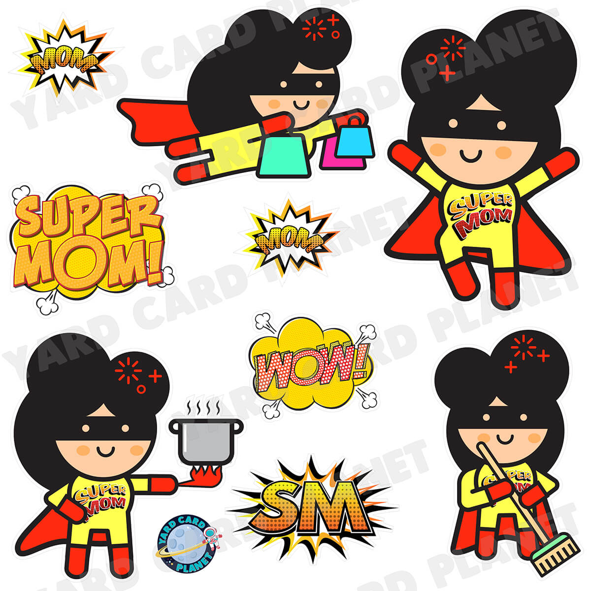 Super Mom Superhero Mother's Day Half Sheet Yard Card Flair Set