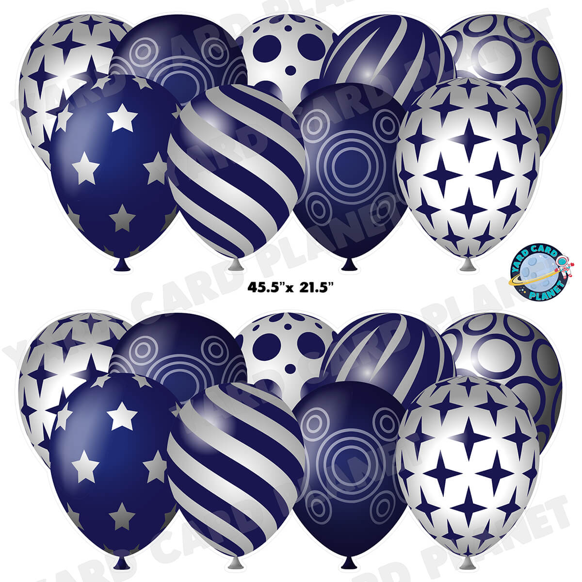 Navy Blue and Silver Elegant Metallic Balloons EZ Quick Panels Half Sheet Yard Card Set