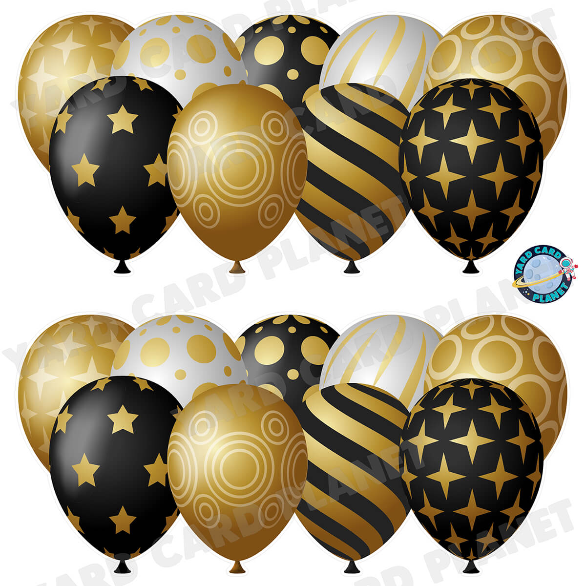 Black, Gold and Silver Elegant Metallic Balloons EZ Quick Panels Half Sheet Yard Card Set