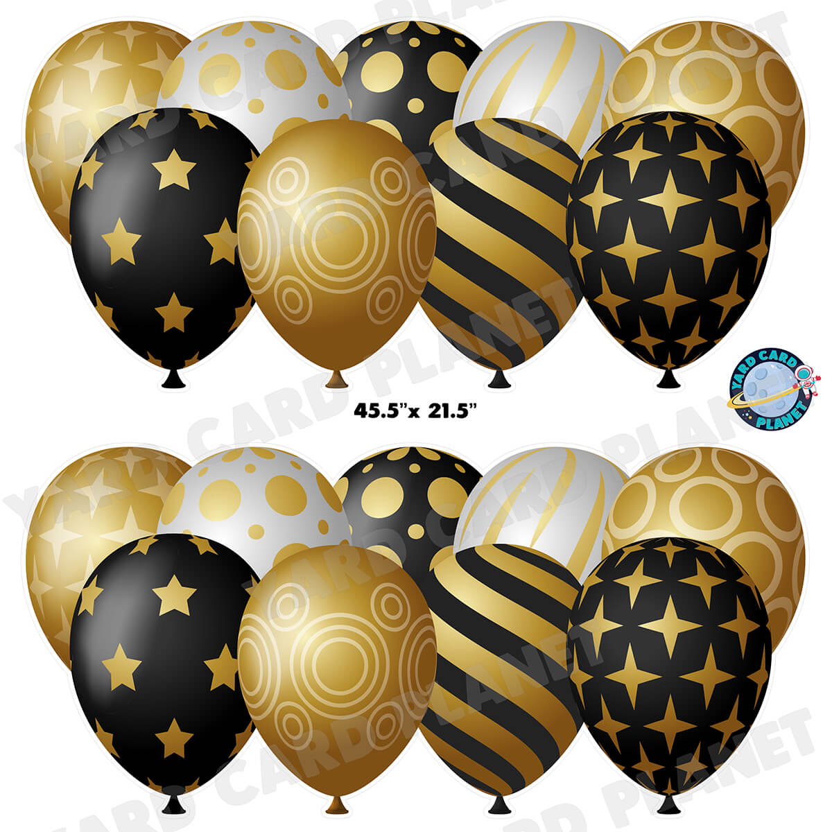 Black, Gold and Silver Elegant Metallic Balloons EZ Quick Panels Half Sheet Yard Card Set