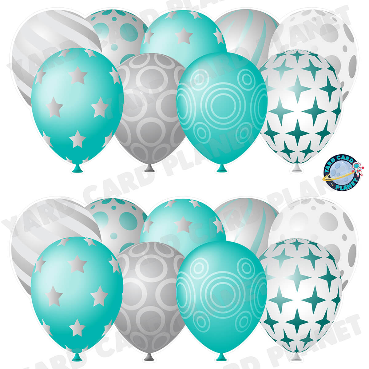 Teal and Silver Elegant Metallic Balloons EZ Quick Panels Half Sheet Yard Card Set