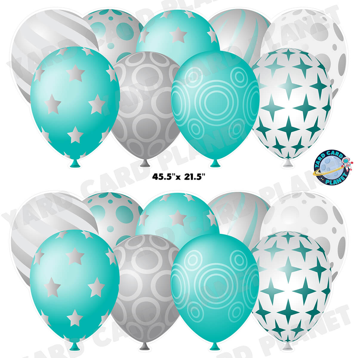 Teal and Silver Elegant Metallic Balloons EZ Quick Panels Half Sheet Yard Card Set