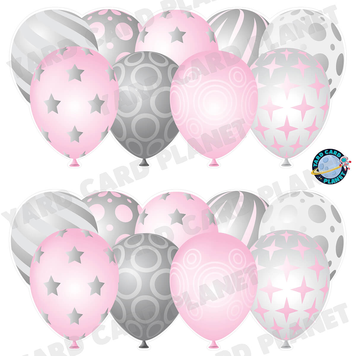 Light Pink and Silver Elegant Metallic Balloons EZ Quick Panels Half Sheet Yard Card Set