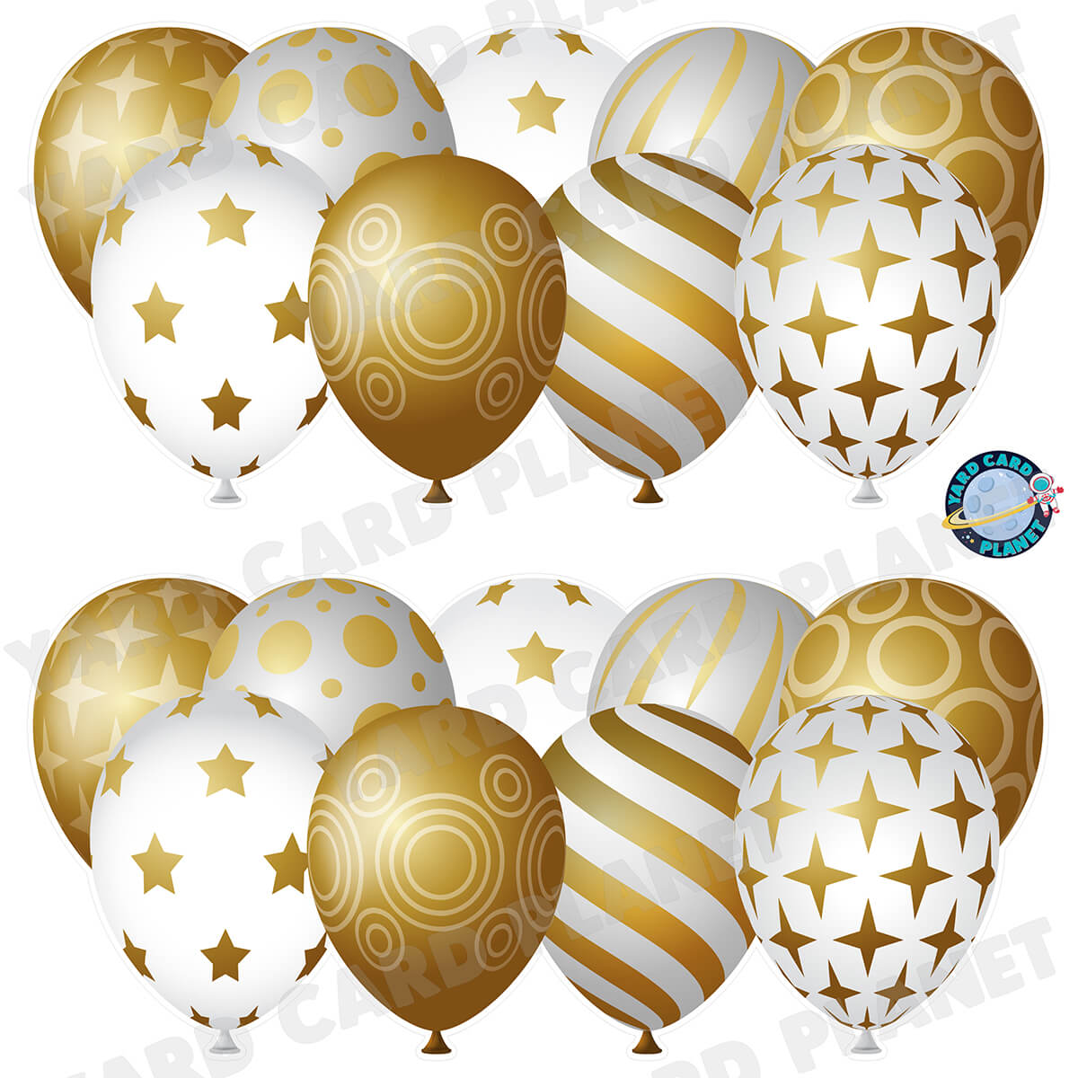 White, Gold and Silver Elegant Metallic Balloons EZ Quick Panels Half Sheet Yard Card Set