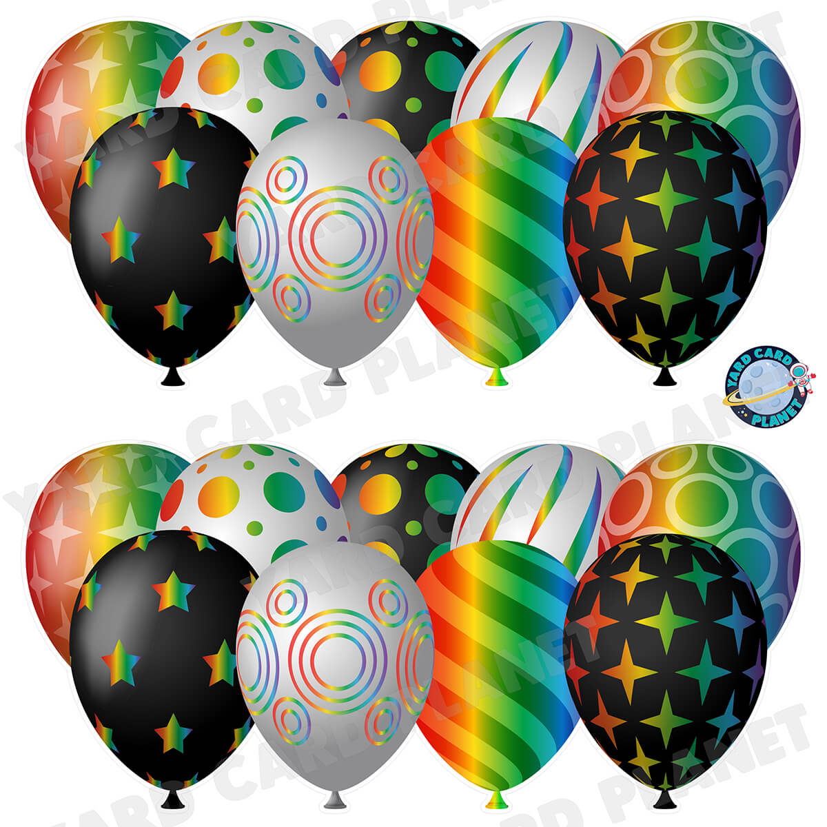 Black and Bright Rainbow Elegant Metallic Balloons EZ Quick Panels Half Sheet Yard Card Set